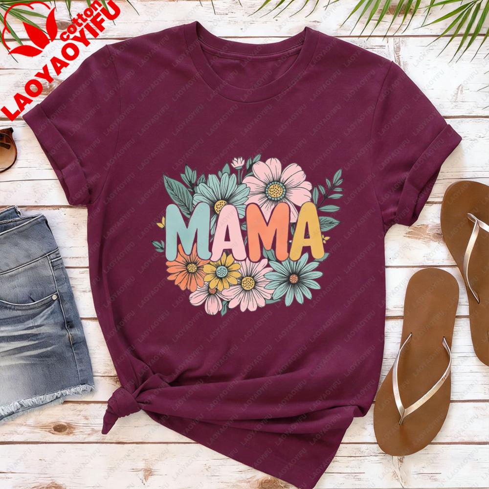 Flower Mama Shirt Women Mama Graphic Tee Fashion Summer Women Crewneck Tops Creative Design Tshirt Mothers Day Gift Tshirt