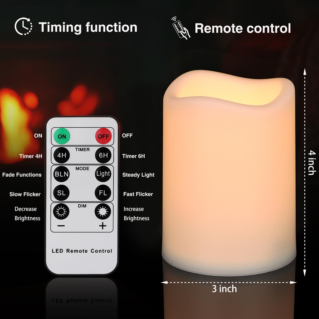 -Flameless LED Candles, Remote Control, Battery Operated, Home Decoration, Cylindrical Night Light, Timed, Sleep Candle Lamp
