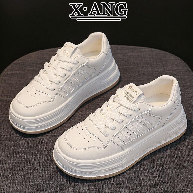 First layer cowhide white shoes women's autumn new students versatile thick baseplate shoes casual sports shoes children