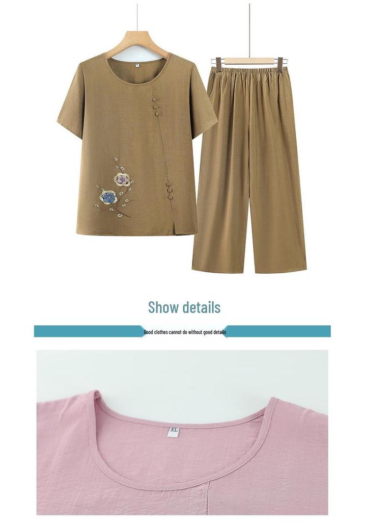Completi estivi in stile nonna per donne di mezza età e anziane: T-shirt e Top Larghi per Donne di 80-90 Anni