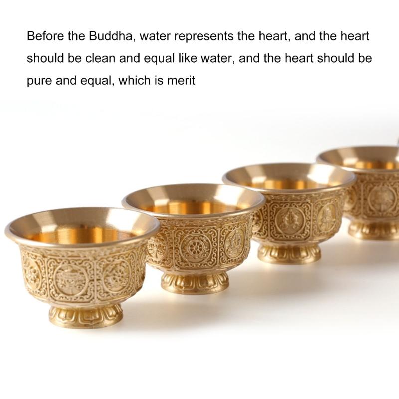 Cultural Tibetan Eight Auspicious Symbols Offering Cup Holy Water Bowl for Devotional Use Spiritual Home Decoration