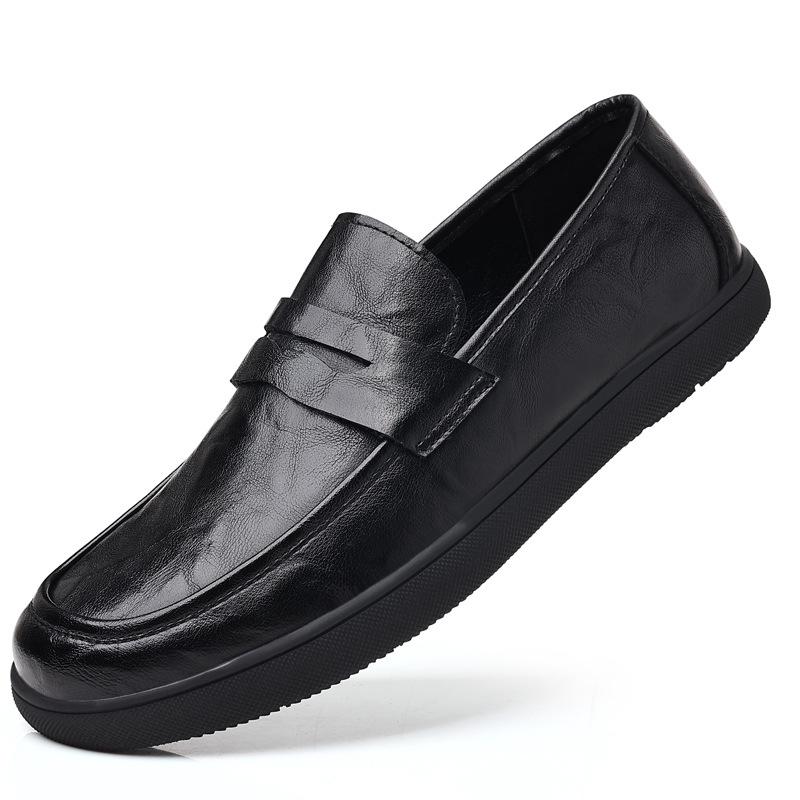 Hand-grab Men's Leather Shoes  Autumn New Leather Soft-soled Slip-on Peas Shoes Breathable Casual Leather Shoes for Men