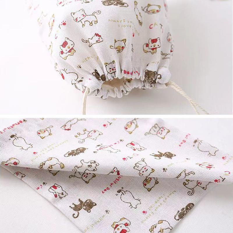 Cotton Linen Drawstring Bag Cute Cartoon Pattern Animal Plant Printed Pouch Dustproof Storage Bag Gift Packaging Bags