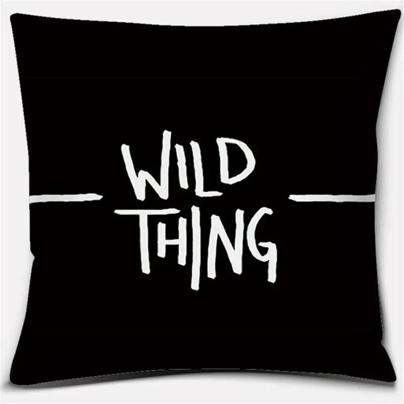 Black and White English Sentence Series Printed Square Home Decor Pillow Cover Car Sofa Cushion