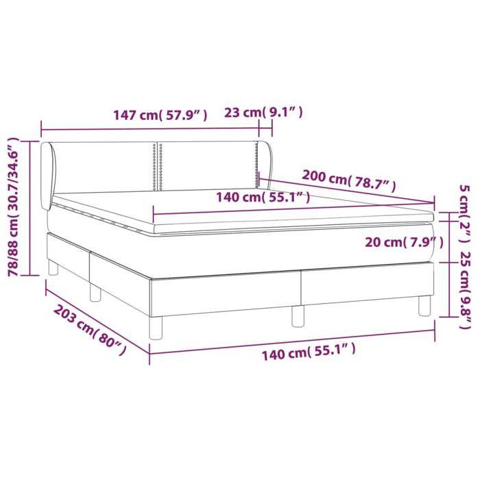 3127433 vidaXL Lit à sommier tapissier et matelas Gris clair 140x200cm Velours