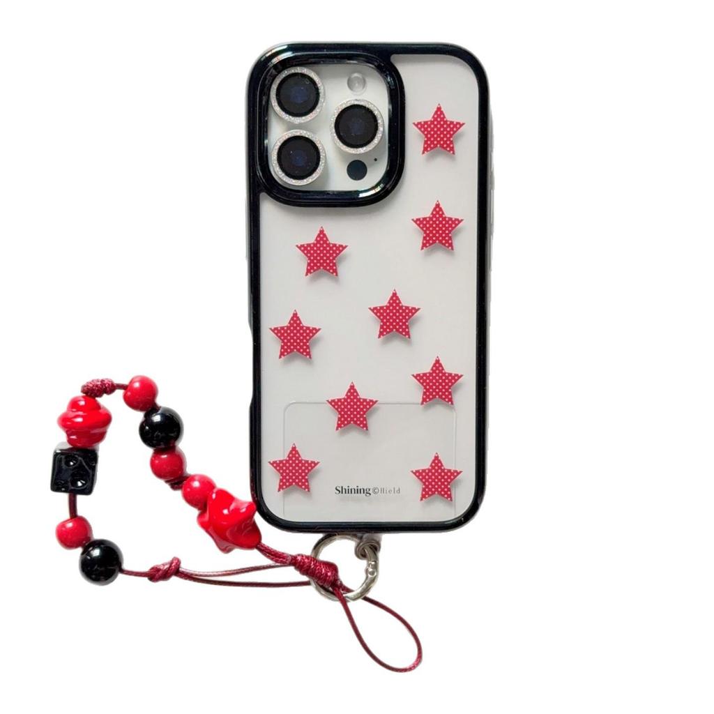 Red Polka Dot Five-Point Star Phone Case for iPhone 13-17 Pro/Pro Max