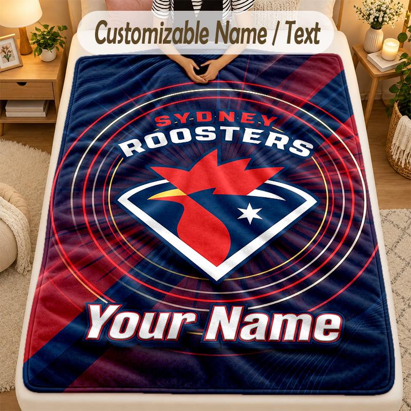 Flannel BlanketSydney Roosters Custom Name Text Personalized Soft Warm Throw Blanket Home Decor Gift