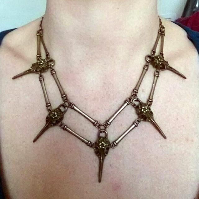 Gothic Bird Skull Necklace With Cross Chain For Women In Antique Style