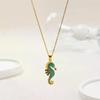 1PCS Stainless Steel Seahorse Pendant Necklace Turquoise Boho Ocean Jewelry For Women
