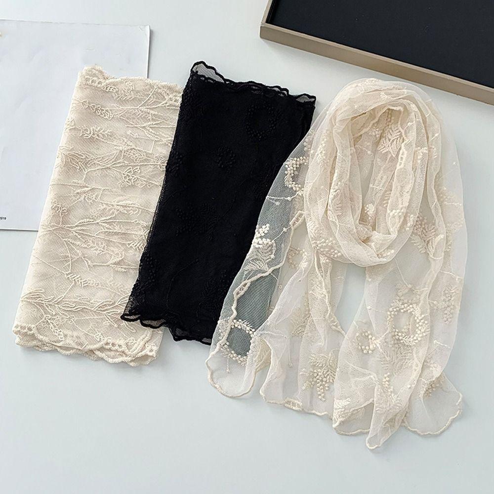 Long Sunscreen Lace Shawl Breathable Shawl Headscarf Elegant Lace Scarf  for Women