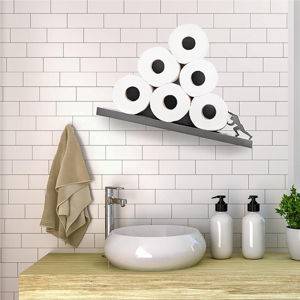 Floating Shelf Toilet Paper Holder Wood Plate Funny Couple Modern Towels Rack Wall Mount Tissues Organizer Couple