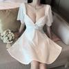 Light and mature style, feminine temperament, sexy chiffon splicing cross low-cut pendulum skirt, short-sleeved dress, word skirt.