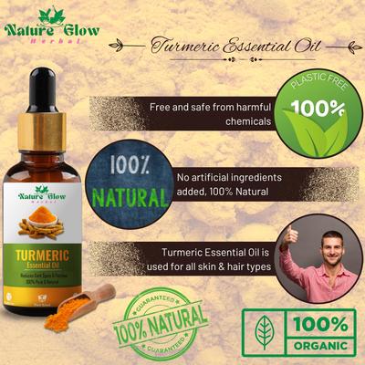 Nature Glow Herbal Turmeric Essential Oil For Skin Cleansing & Whitening, Hair, Face, Pain Relief, Acne. 100% Natural, Undiluted, Pure & Therapeu
