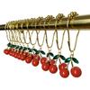 Cherry Shower Curtain Hooks Rings for Bathroom Shower Curtain & Liners, Rust Proof Stainless Steel Decorative Curtain Ring with Resin Red Fruit