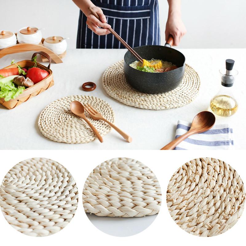 Corn Fur Woven Dining Table Mat Heat Insulation Pot Holder Round Coasters Coffee Drink Tea Cup