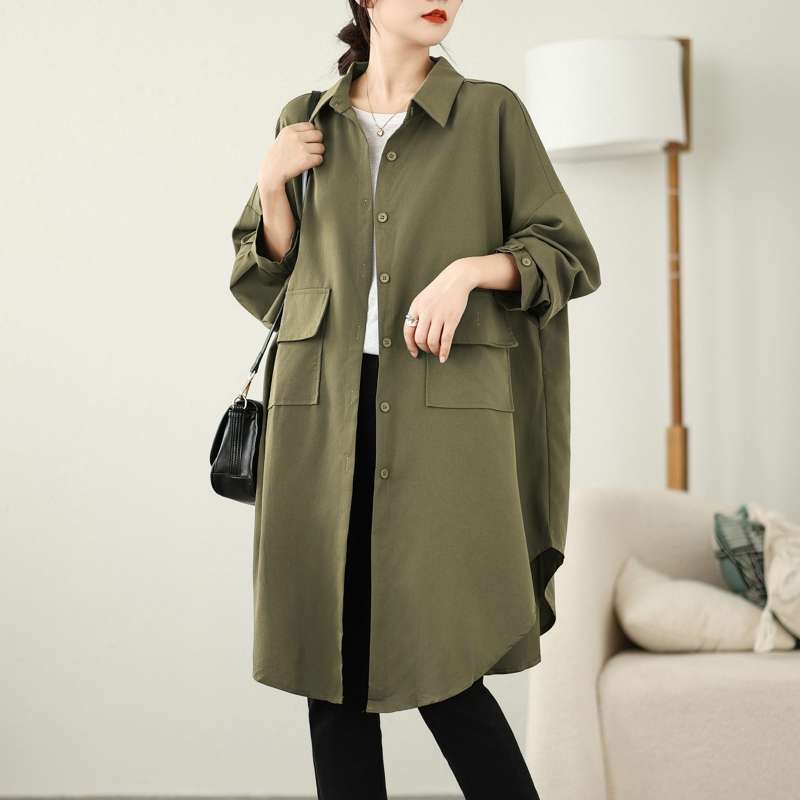 2025 Spring New Loose Plus Size Solid Color Long Coat
