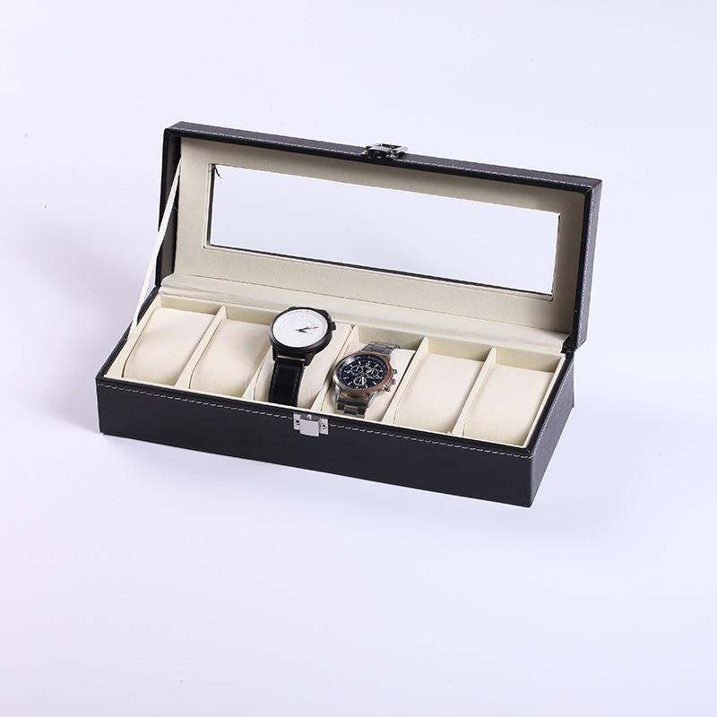 6Grid Slots Jewelry Watches Display Storage Box Case Pu Leather Display Holder
