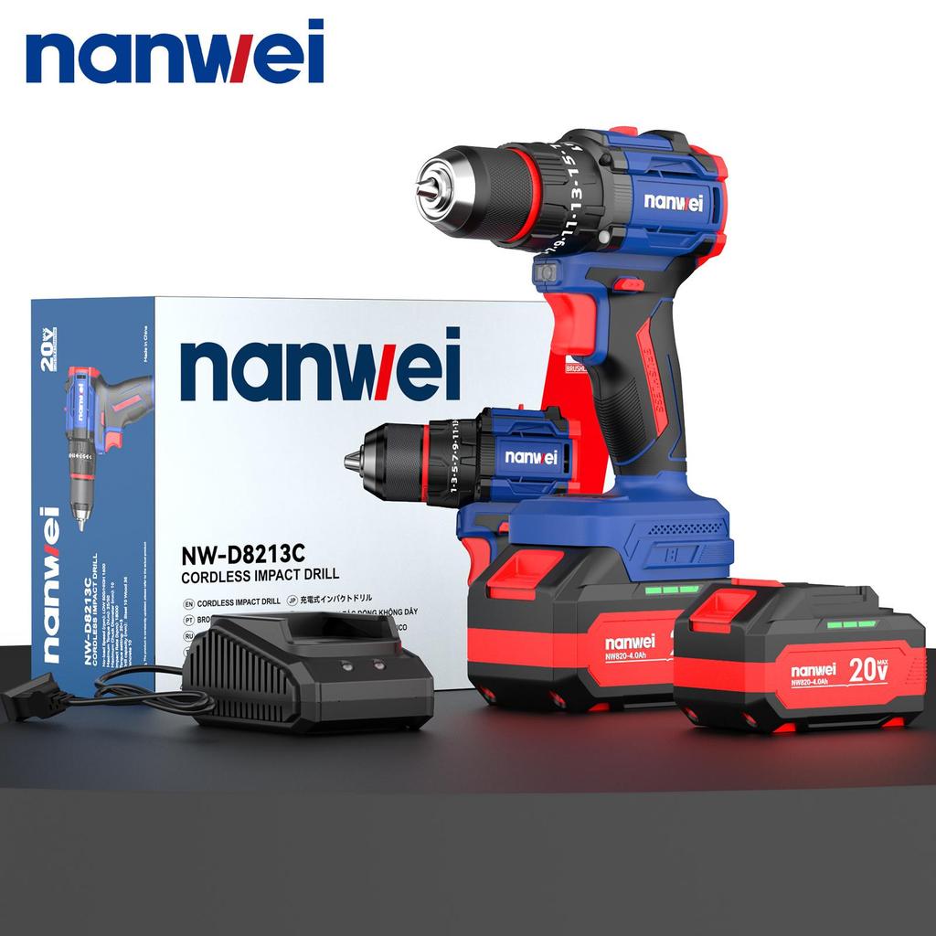 NANWEI 50 Nm 20V Electric Screwdriver with Impact Function, Brushless Motor