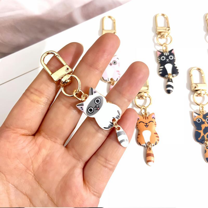 Originalität Metall Katze Farbdruck Schlüsselanhänger Persönlichkeit Rucksack Kleiner Anhänger Schlüsselring Anhänger Tier Niedlich Schlüsselanhänger Ring Geschenk