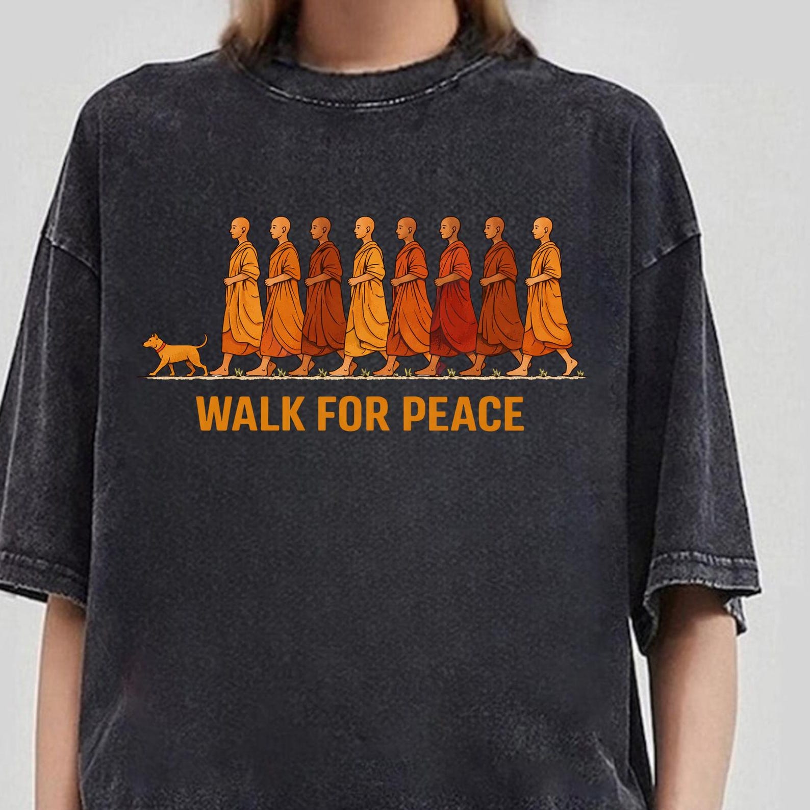 Love in Every Step Shirt, Buddhist Monks Walk For Peace, Mindfulness Meditation Tee, Monks and Dog Shirt, Yoga Gift, Spiritual Peace Gift S