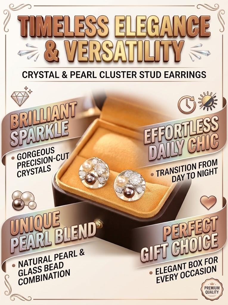 Glass Bead Stud Earrings Sparkling Crystal Elegant Fashion Versatile Women Jewelry Trendy Chic Statement Earrings High Sense Daily Wear Accessory