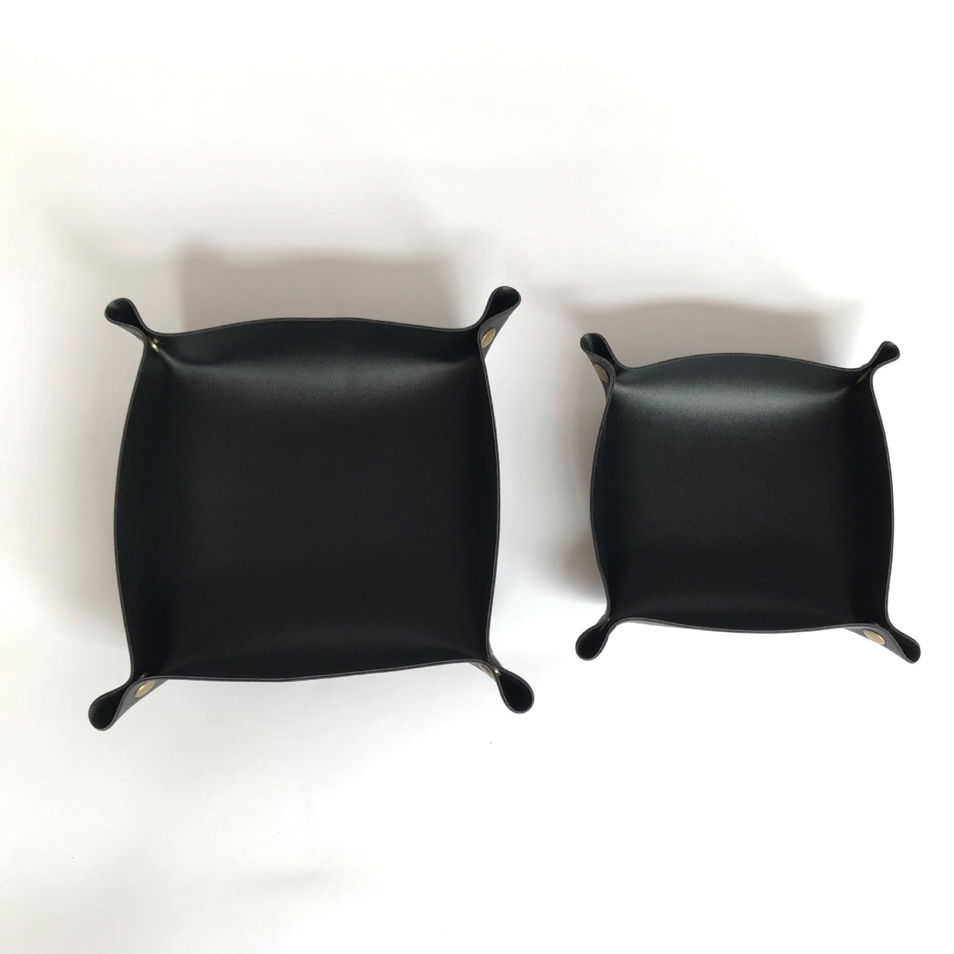 Настольный лоток для хранения из ПУ кожи, лоток-органайзер для мелочей, складной лоток, настольный органайзер для хранения мелочей, коробка для мелочей для кубиков, ключей, кошелька, монет, украшение для дома 15x15cm чёрный