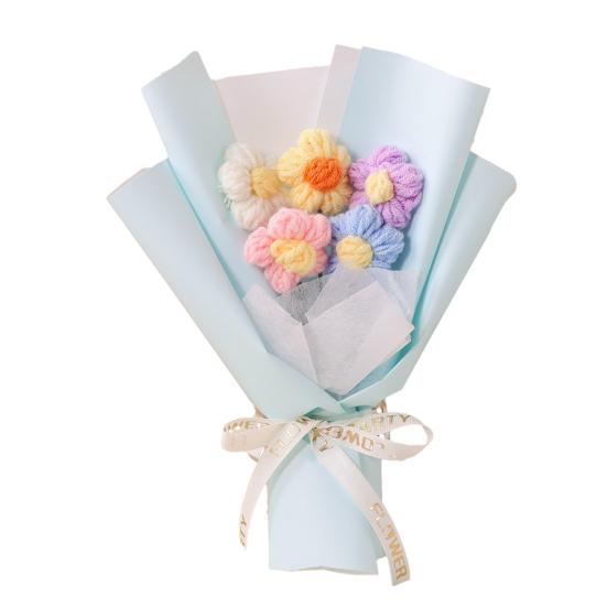 

Handmade Crochet Flower Bouquet Small Puff Wildflowers Bouquet Birthday Anniversary Gifts for Mom Wife світло-синій колір