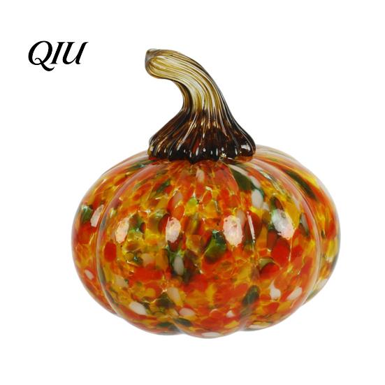 Fall Season Decoration Mini Hand Blown Glass Pumpkin Ornament, Collectible Thanksgiving Halloween Transparent Figurine Faux Crystal Hanging for Fall,