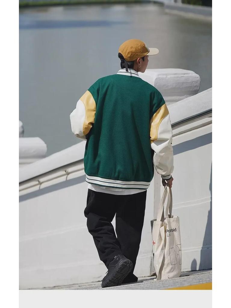 2024 Men's Trendy Korean Style Color-Contrast Baseball Jacket, Perfect for Spring and Autumn