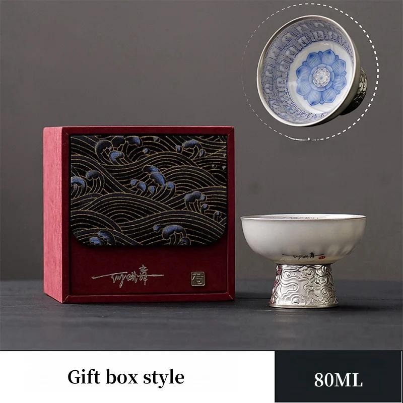 Ceramics Gilded Silver Buddhas Tea Pot, Kung Fu Tea Set, Household High end Tea Pot, Kettle Single Pot Gift Box