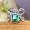 Emerald Bow Colored Treasure Ring For Women, Light Luxury And High-End Sense, Inlaid With Diamonds, Open Ring For Women
