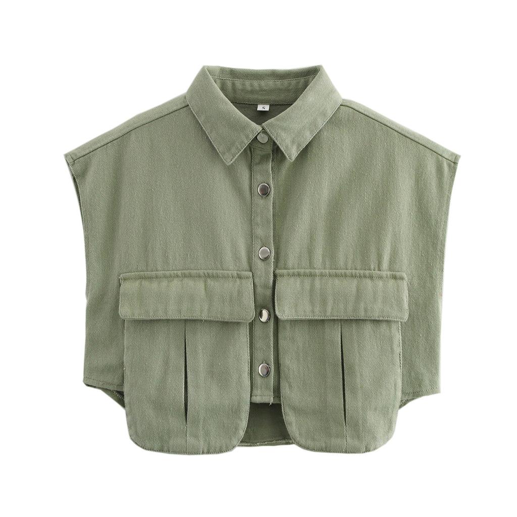 DAFIFY Women's Fashion Casual Summer Spring Solid Color Print Sleeveless POLO Neck Blouses & Shirts