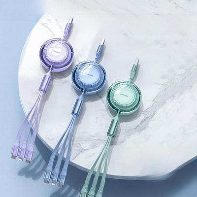 PISEN 6A Retractable 3-in-1 Charger Cable for Apple and Huawei Fast Charging.