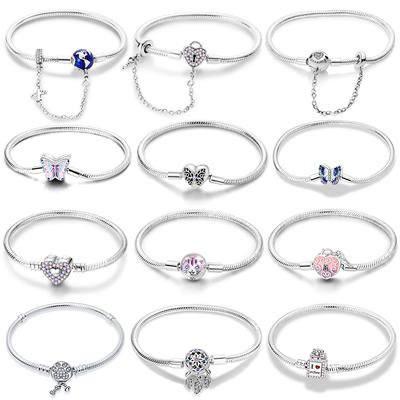 Pulseras de plata 925 originales de 17 a 20 cm con estrellas y globo, cadena de seguridad, candado de corazón de amor rosa, abalorios para manualidades, regalos de joyería