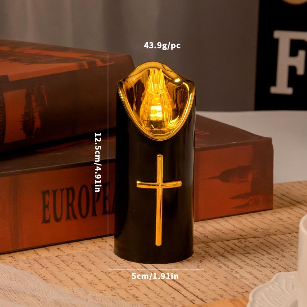 Christian Cross LED Flameless Candles Realistic Flame Fake Candle Electronic Candles Catholic