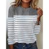 2025 Women's Long-sleeved T-shirt Striped Two-color Printed Spliced O-neck Fashion Top Basic Casual Tees