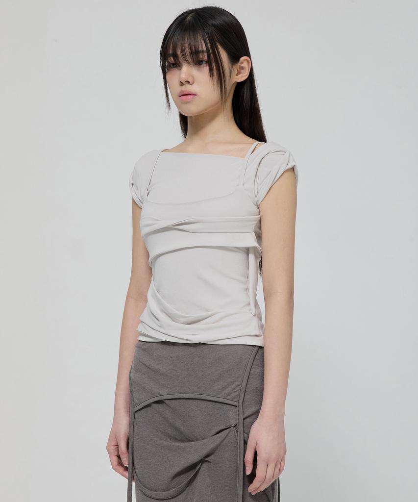 Peulleeoeob Layered Bustier T-Shirt (Fl-108_Cloud White)