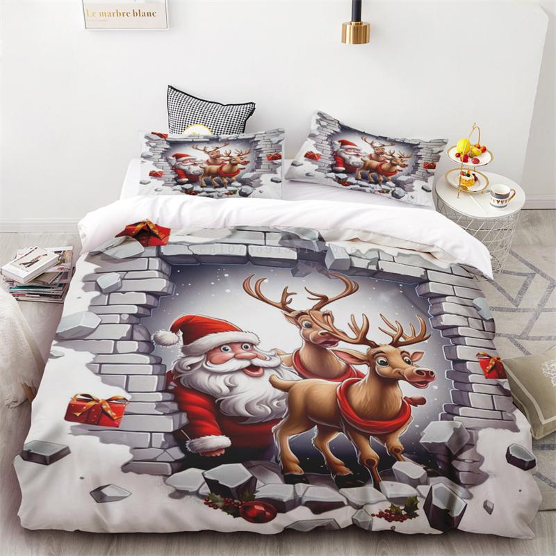 New Style Duvet Cover Christmas Snowman Flower Three-piece Set One Quilt Cover Two Pillowcases Single Double Bed Queen King