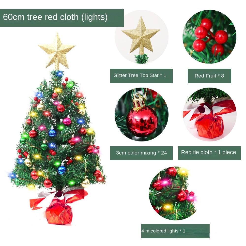 New Mini Christmas Desktop Home Decoration 60cm Red Cloth Christmas Tree Package Tree Ornaments with Warm/Colorful LED Light Up