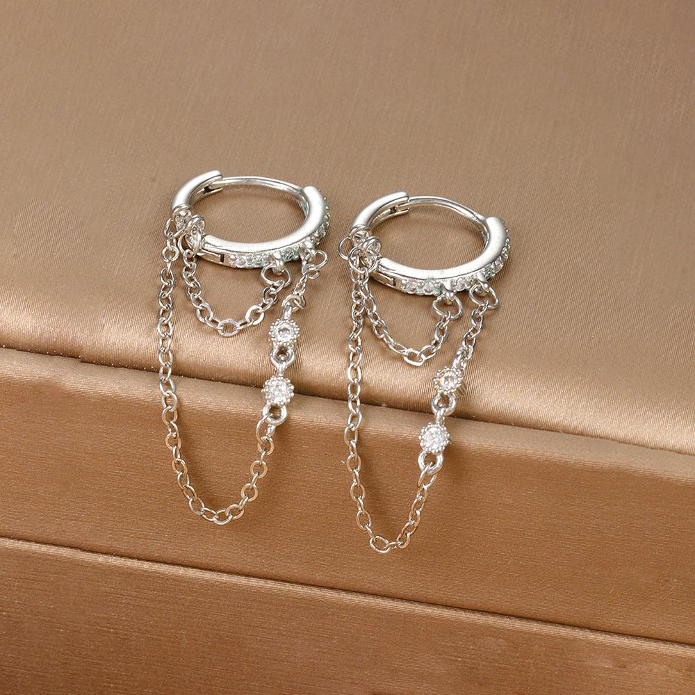 New Arrival Double Chains Long Tassel Drop Earrings For Women Korean Stainless Steel Zircon Hanging Earring Piercing Jewelry