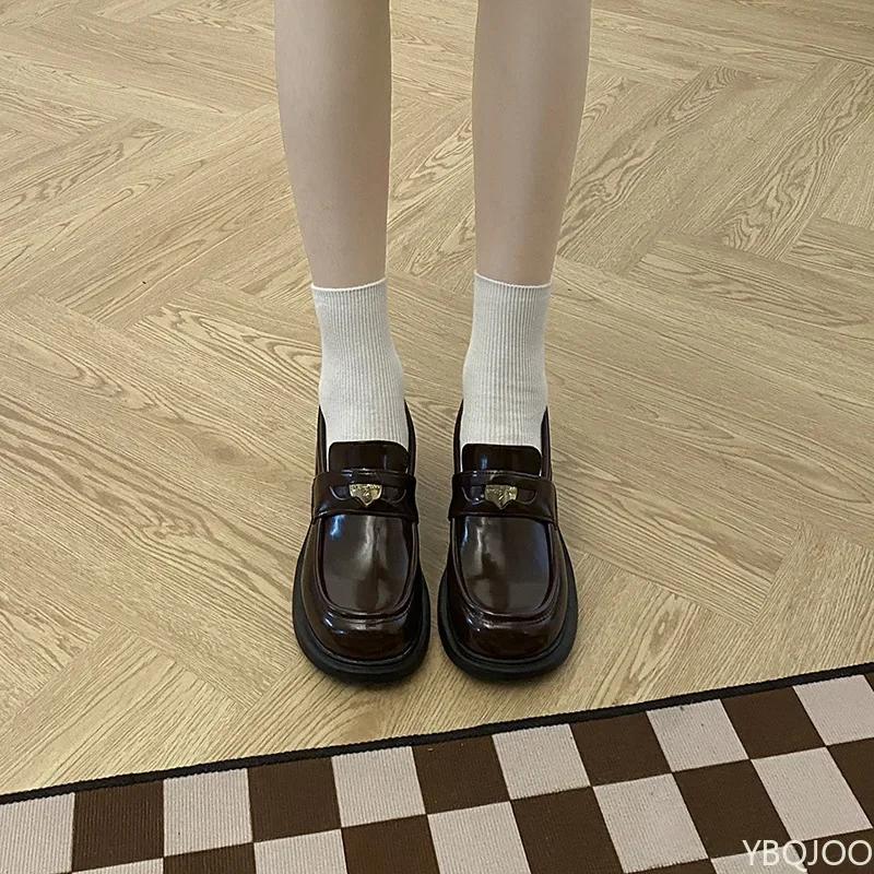 Fashion Spring Autumn Women's Loafers Retro Fashion Brown Height Increasing Anti Slip Pumps British Banquet Matching High Heels 2025