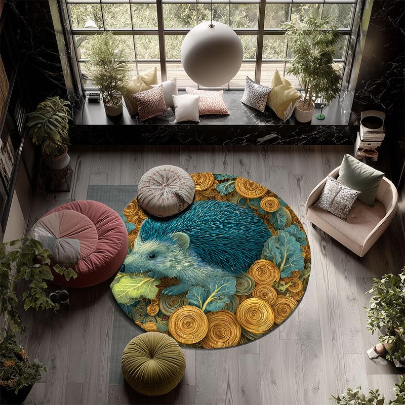 Hedgehog Pattern Round rug,Carpet Rug for Living Room Bedroom Playroom ,Non-slip Floor Mat,Holiday Gifts and Birthday Gifts.