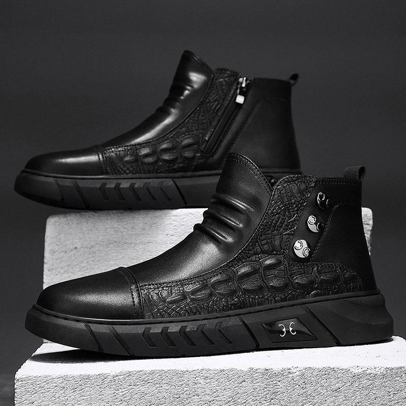 Men's shoes 2025 autumn new British style leather shoes outdoor casual non-slip Martin boots fashion thick-soled wear-resistant trendy shoes