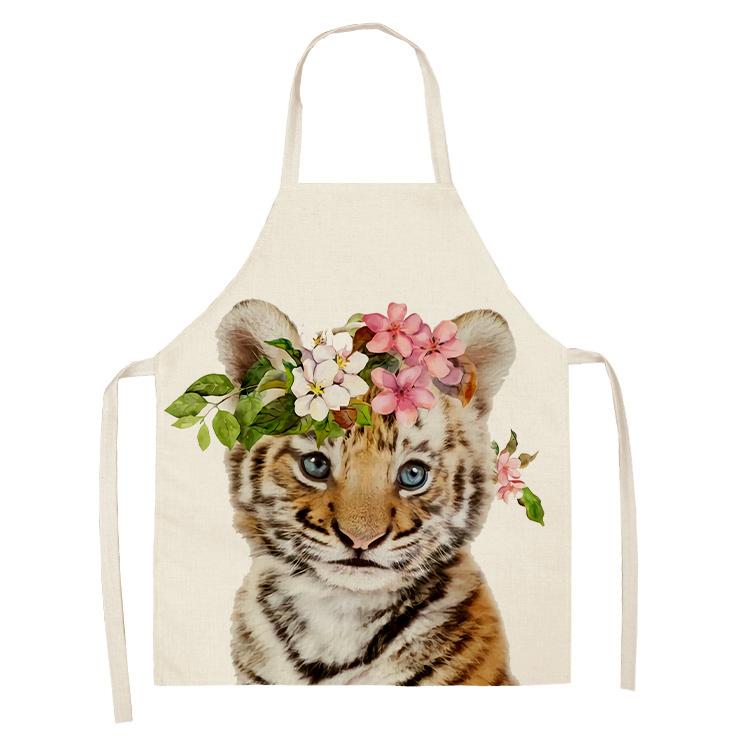 Kuchař Olej a skvrny Zástěra Květinová Roztomilý zvířecí vzor Lněná zástěra Home Clean Vaření Pečení Kuchyňská Zástěra 47X38CM 68X55CM