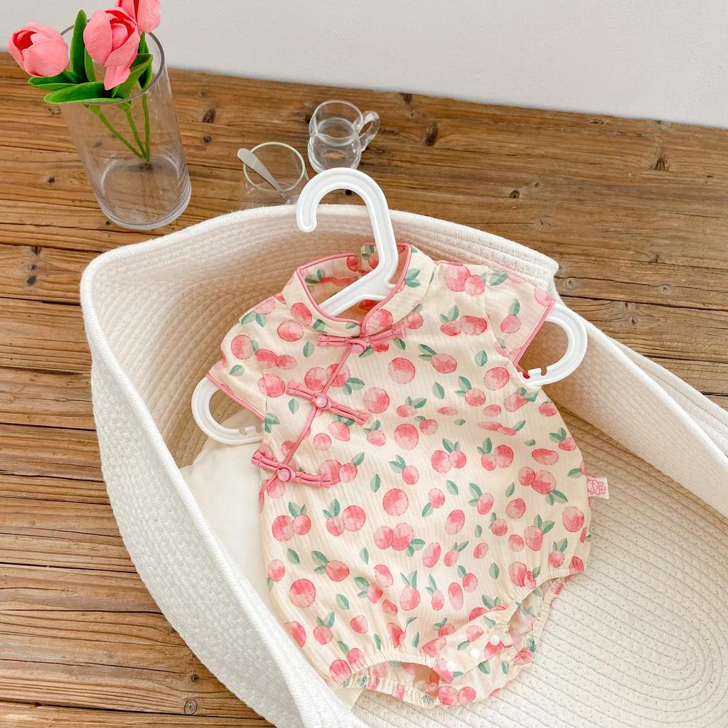 Sommer Mädchen Schwesternoutfits: Baby Strampler & Fruchtsalat Cheongsam Set