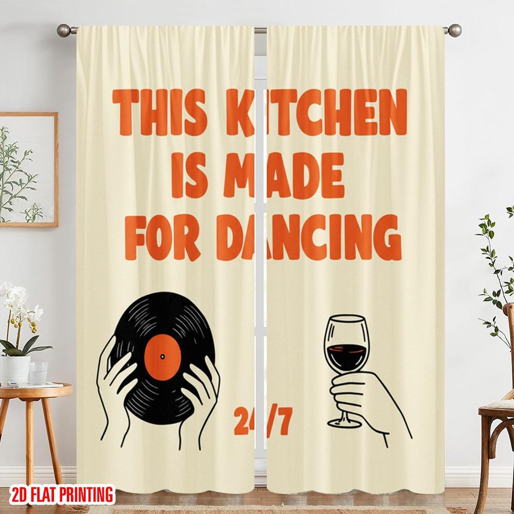 2pcs 2D flat printing Window Curtains Vintage Kitchen Vinyl Dance Wine Polyester Without Electricity Holiday Decorations Use for