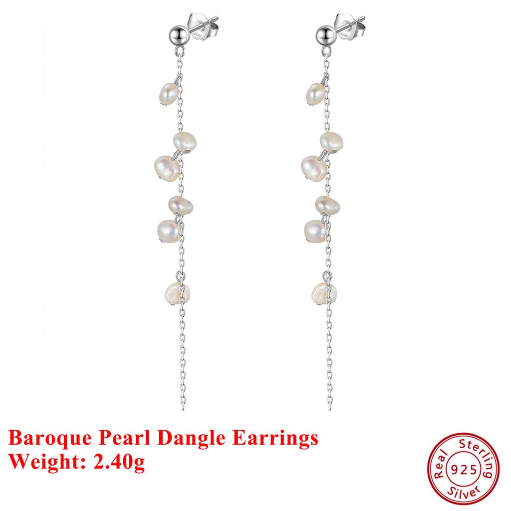 Effie Queen Baroque Freshwater Pearl Dangle Earrings 925 Sterling Silver Pearl Long Chain Tassel Earring Bridal Jewelry GPE08