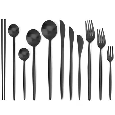 Matte Black Cutlery 18/10 Stainless Steel Flatware Set Kitchen Silverware Steak Tableware Dinnerware Spoon Fork Knife Chopsticks