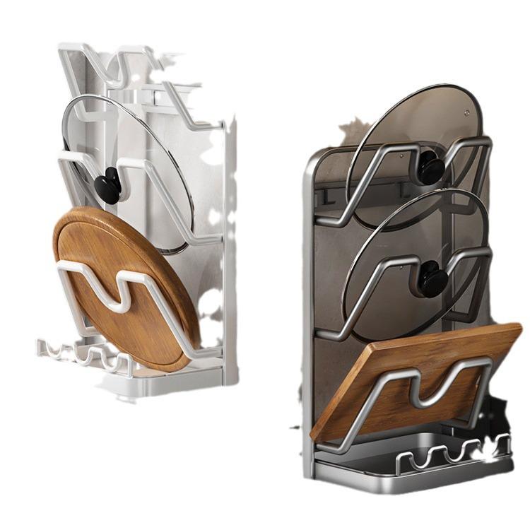 Wall-Mounted Punch-Free Kitchen Rack for Pot Lids and Chopping Boards