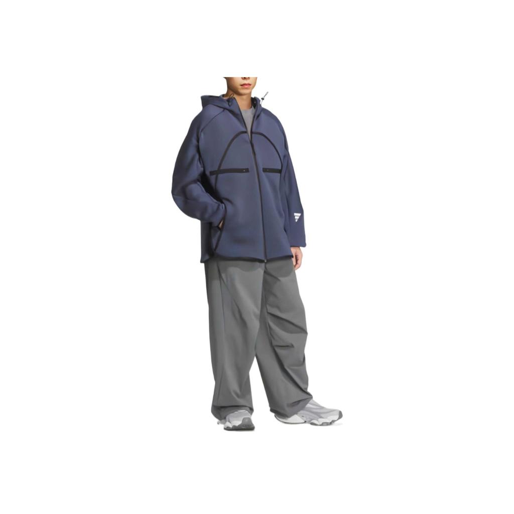 adidas Chaqueta Unisex Serie FOS Casual con Capucha Cómoda Moderna Suave Versátil Azul Marino Blanco Brillante JW9084